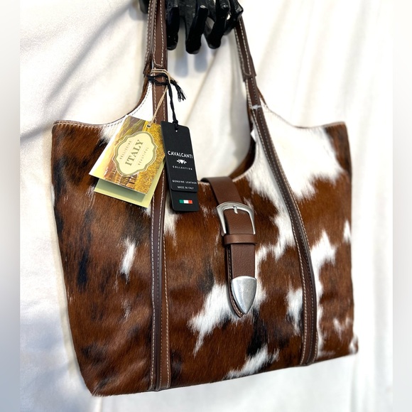 🐄CAVALCANTI Made in Italy, VIRAL Genuine Leather STUNNING COW HAIR TOTE-🐄NWT - Picture 1 of 11